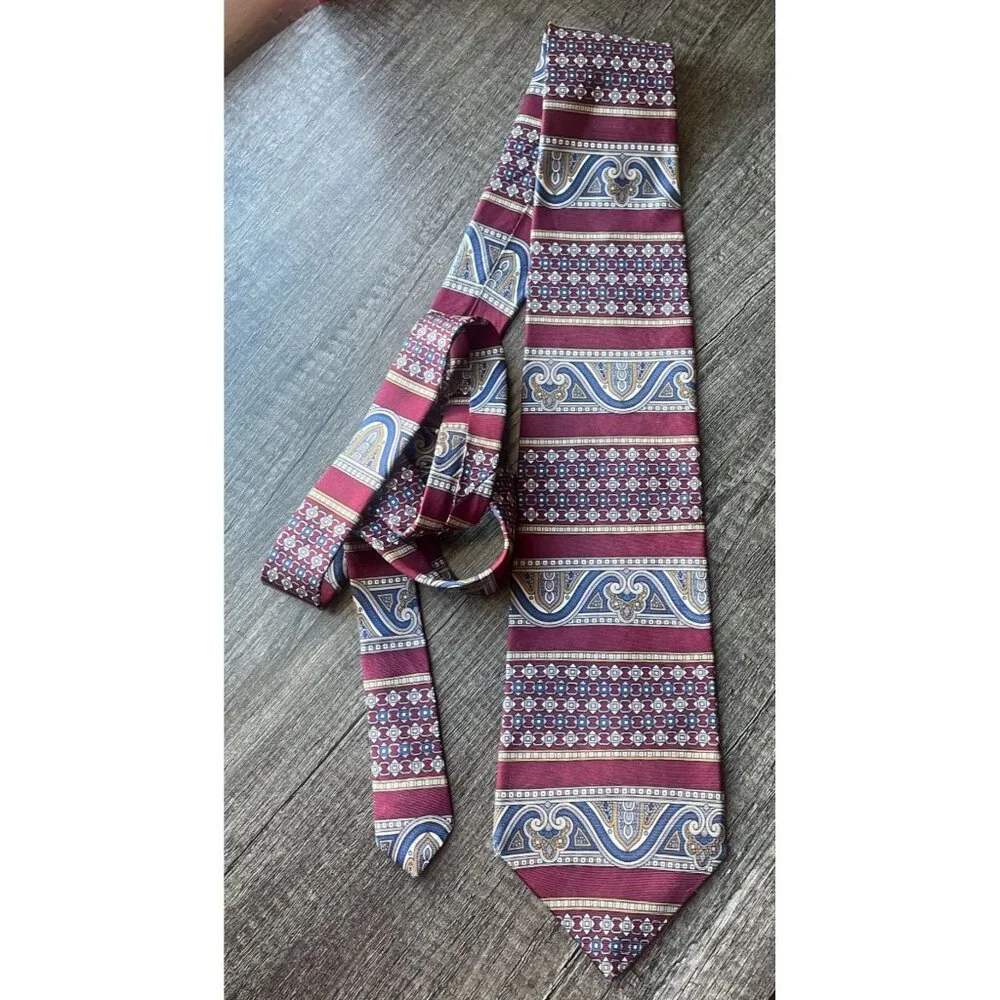 Vintage Oscar de la Renta 4” Wide Power Tie‎ - Burgundy Paisley & Geometric